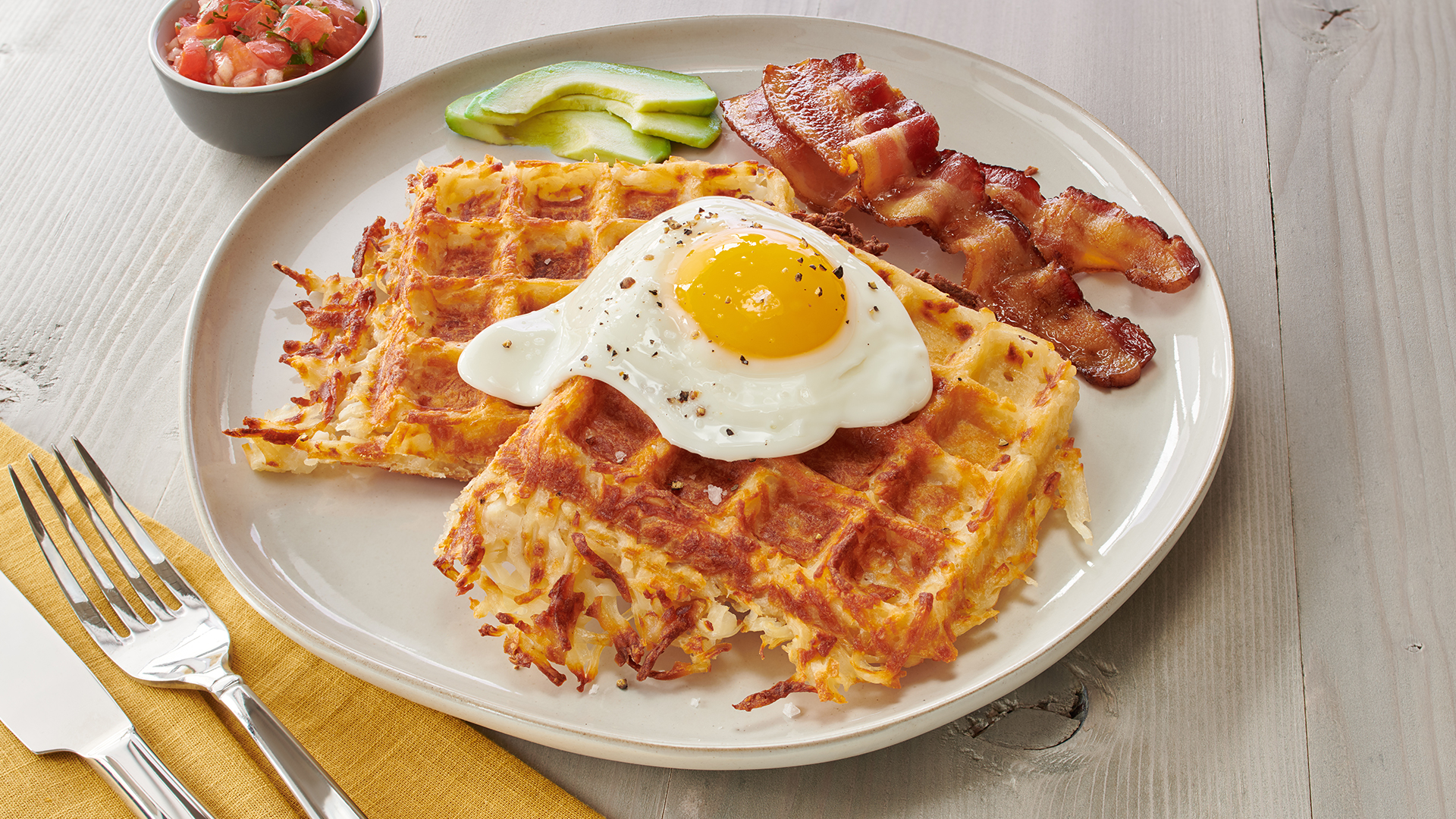 Bacon, Egg And Cheddar Hashbrown Waffles by madebyablonde